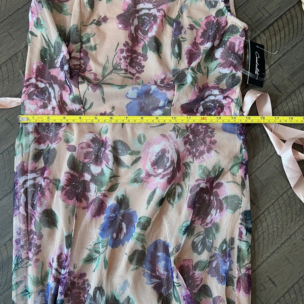 NWT Candalite Wedding Guest Floral Maxi Dress Mesh top Pink Ribbon tie Sz S - Picture 7 of 11